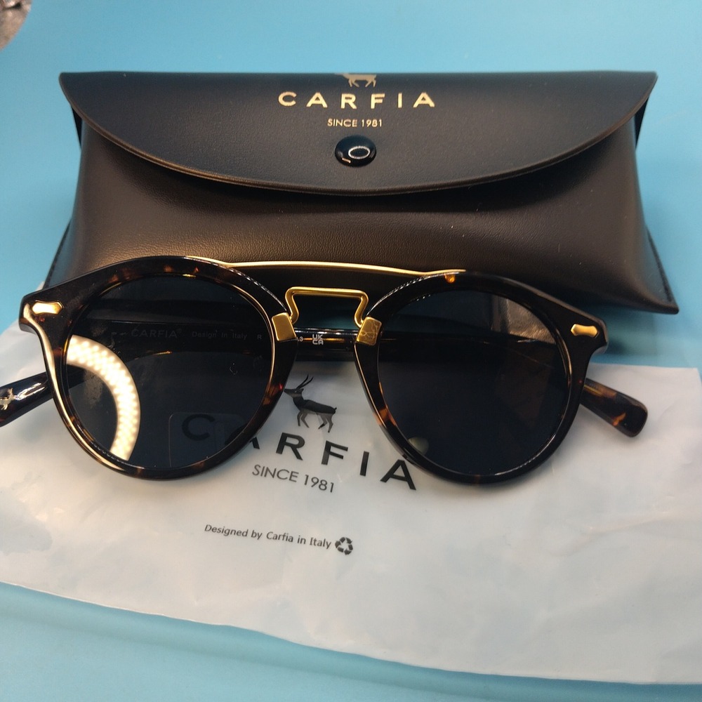 Carfia CA3399 Polarized Sunglasses Tortoise Gold Double Bridge Round Mens Womens